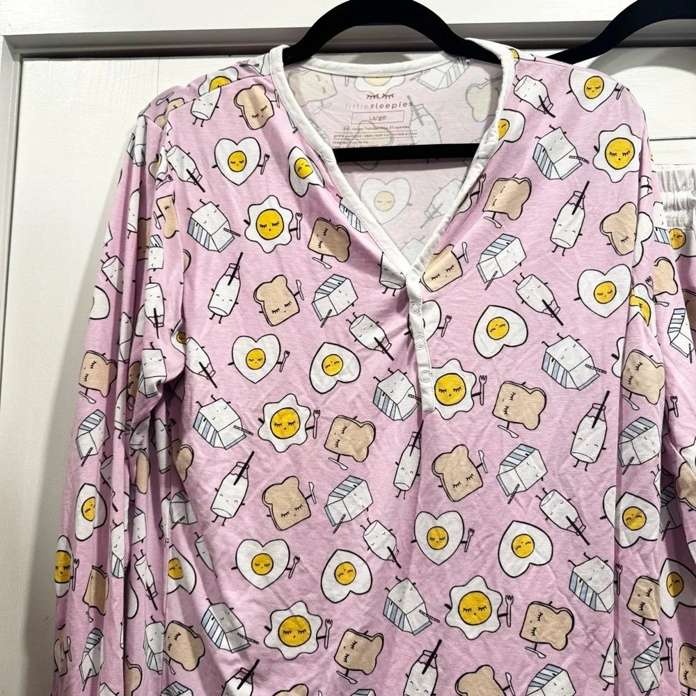 Little Sleepies Womens Pajama Set Pink Breakfast Buddies Large Bamboo - Picture 8 of 16